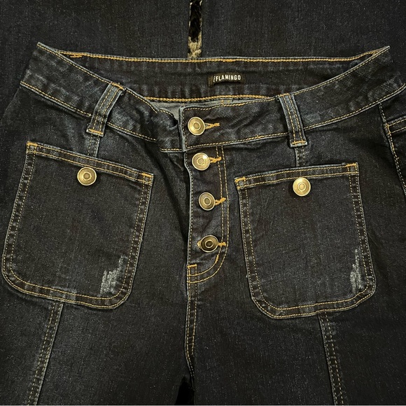 🌺FLAMINGO DARK WASH HIGH RISE WIDE LEG DENIM JEANS SIZE MEDIUM🌺 - Picture 5 of 8